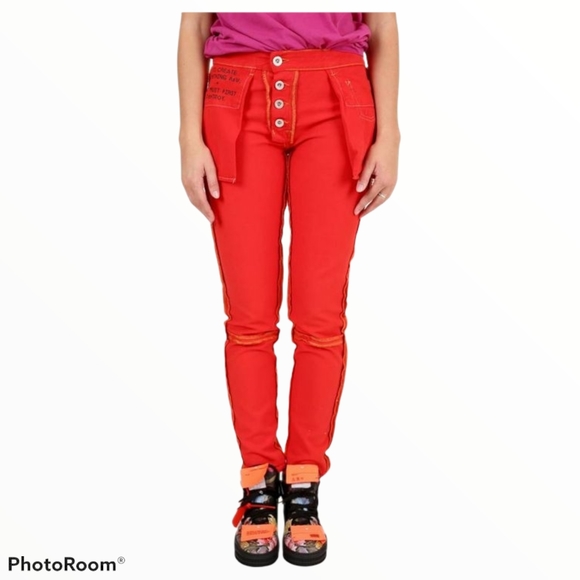 BEN TAVERNITI UNRAVEL PROJECT Red Reverse Boyskinny Jeans Lipstick NEW Size W26 - Picture 1 of 11